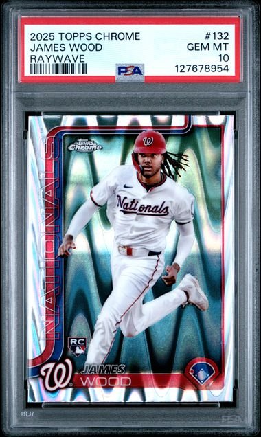 Graded 2025 Topps Chrome James Wood #132 Raywave Rookie RC Baseball Card PSA 10 Gem Mint