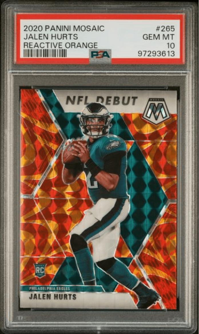 Graded 2020 Panini Mosaic Jalen Hurts #265 Reactive Orange Rookie RC Football Card PSA 10 Gem Mint