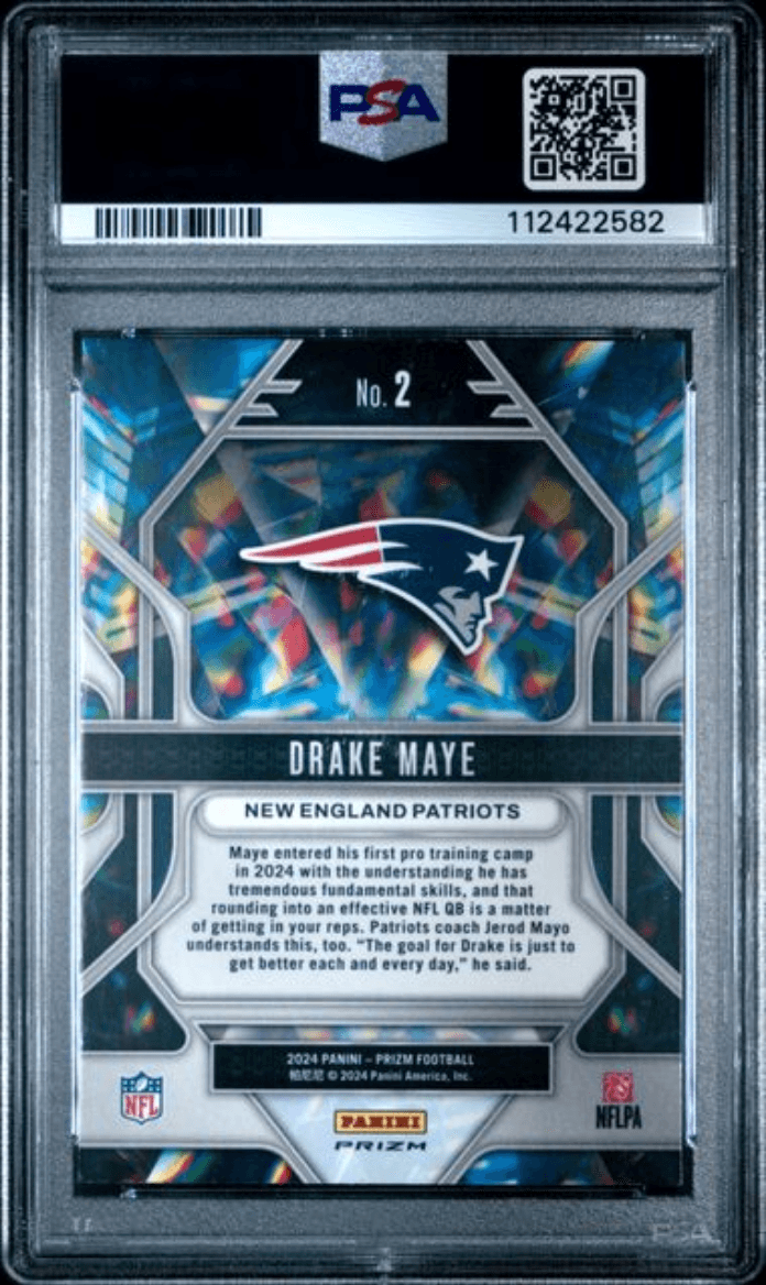 Graded 2024 Panini Prizm Drake Maye #2 Prizmatic Green Ice Rookie RC Football Card PSA 10 Gem Mint