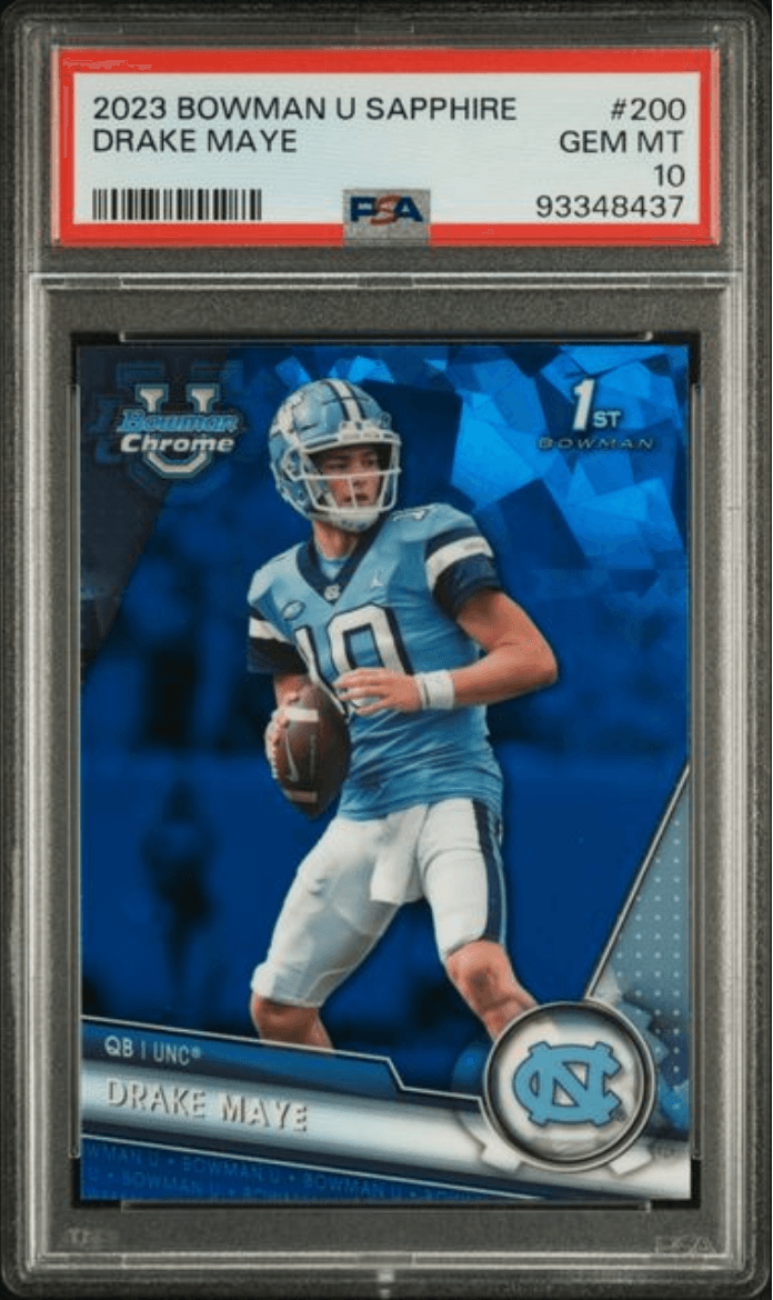 Graded 2023 Topps Bowman U Sapphire Drake Maye #200 Rookie RC Football Card PSA 10 Gem Mint