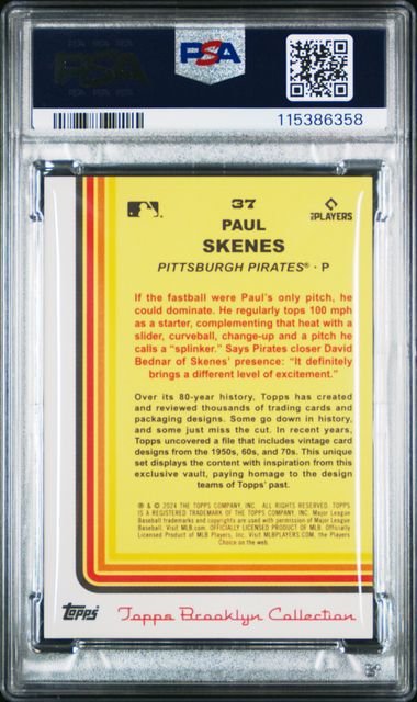 Graded 2024 Topps Brooklyn Collection Paul Skenes #37 /25 Orange Rookie RC Baseball Card PSA 10 Gem Mint