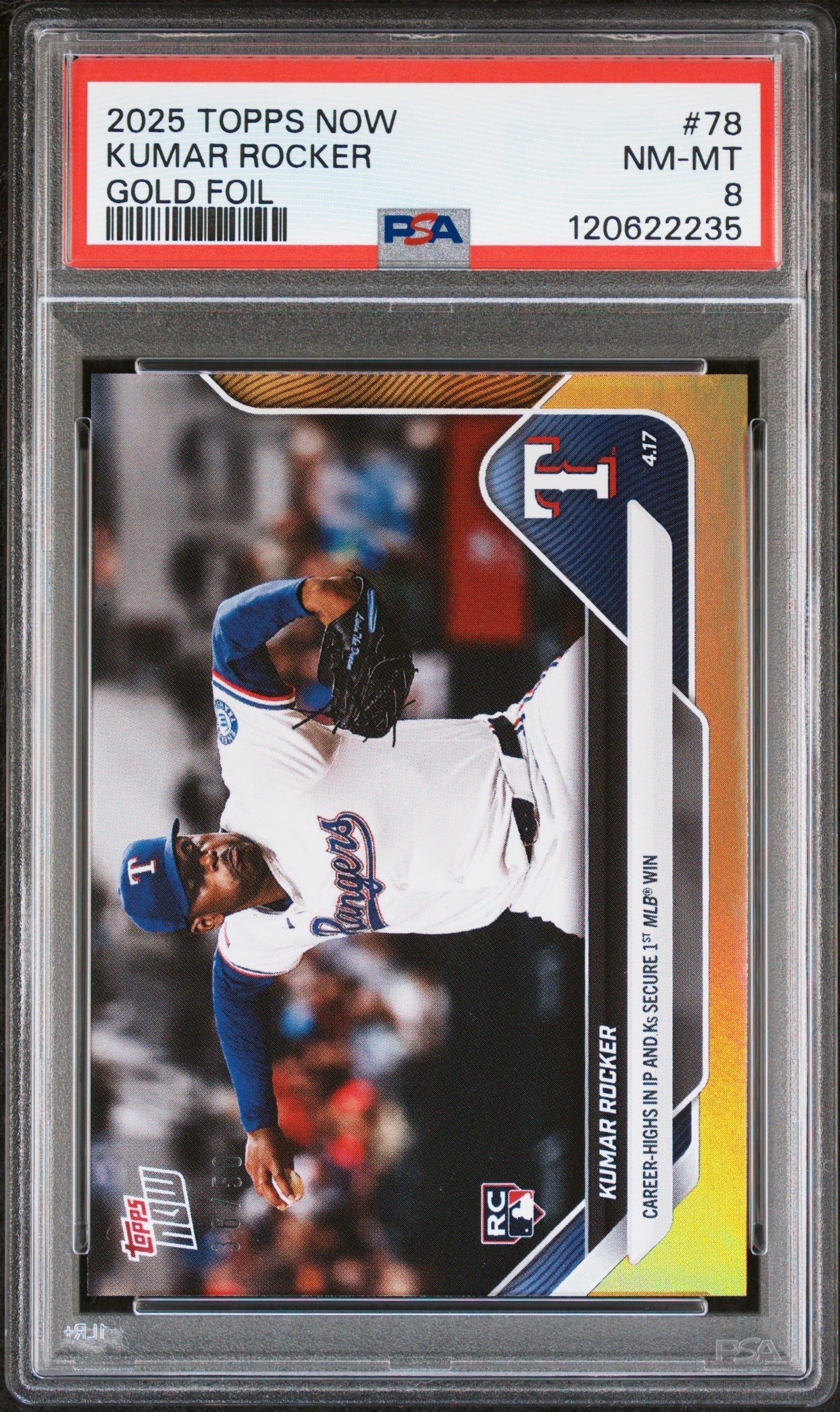 Graded 2025 Topps Now Kumar Rocker #78 Gold Foil /50 Rookie RC Baseball Card PSA 8 Near Mint