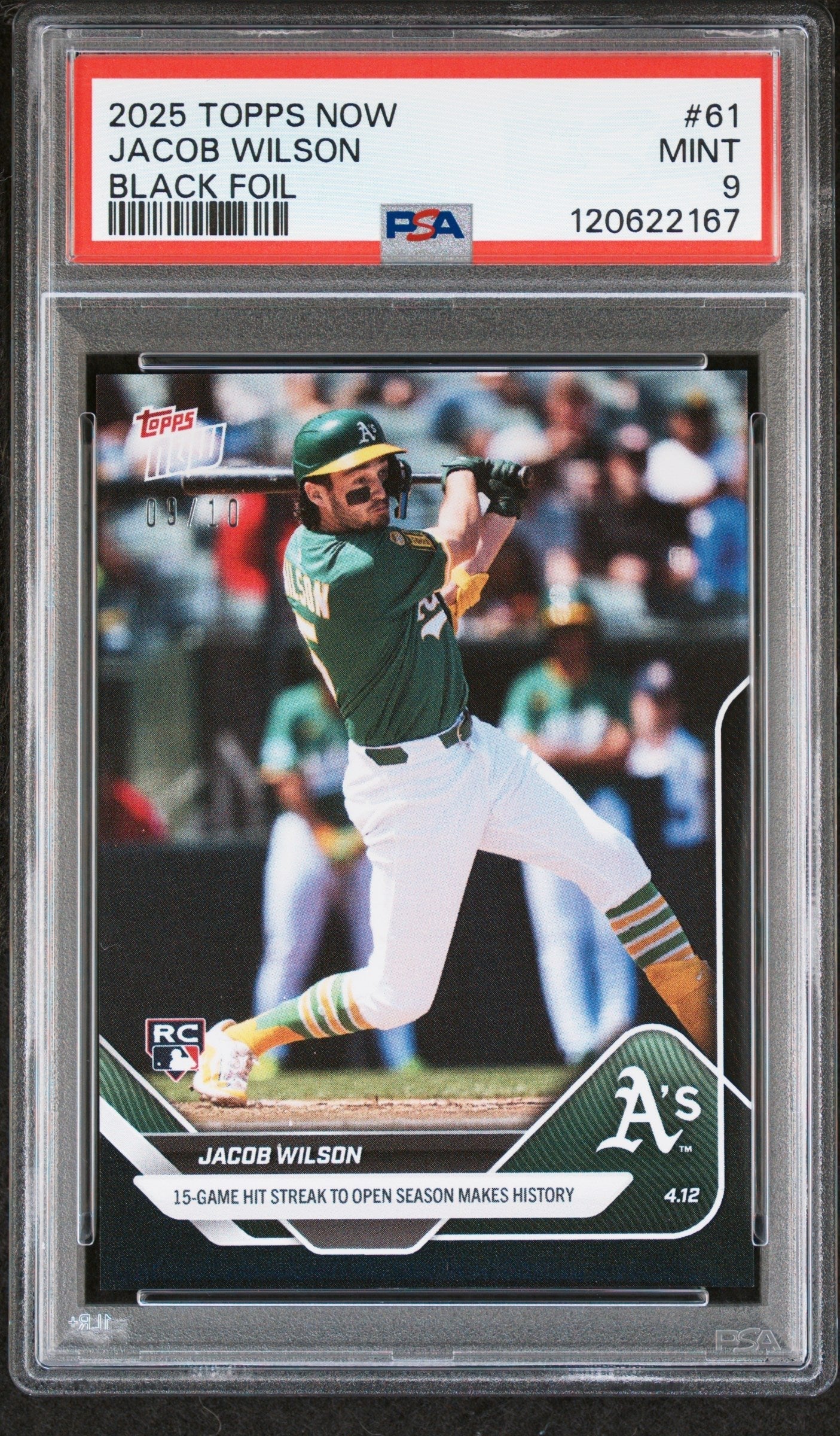 Graded 2025 Topps Now Jacob Wilson #61 Black Foil /10 Rookie RC Baseball Card PSA 9 Mint