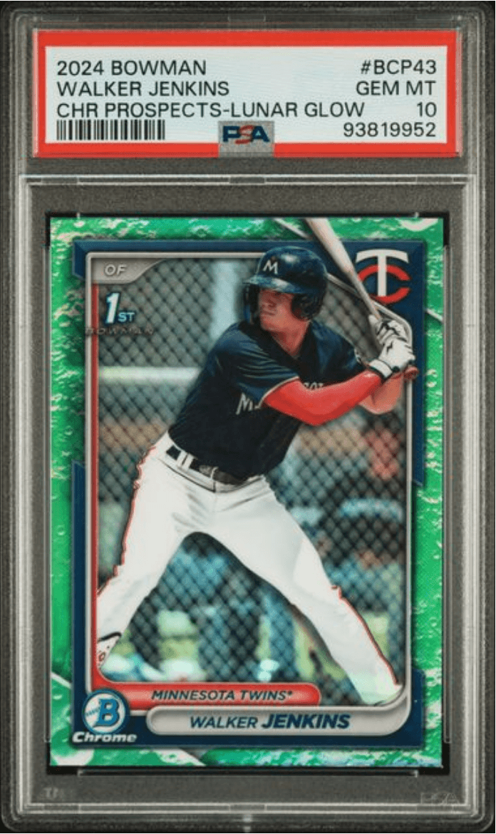Graded 2024 Topps Bowman Walker Jenkins #BCP43 Chrome Prospects Lunar Glow Rookie RC Baseball Card PSA 10 Gem Mint