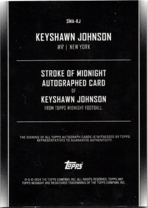 2024 Topps Midnight Keyshawn Johnson #SMAJK Stroke of Midnight Dusk Auto /75 New York Jets Football Card