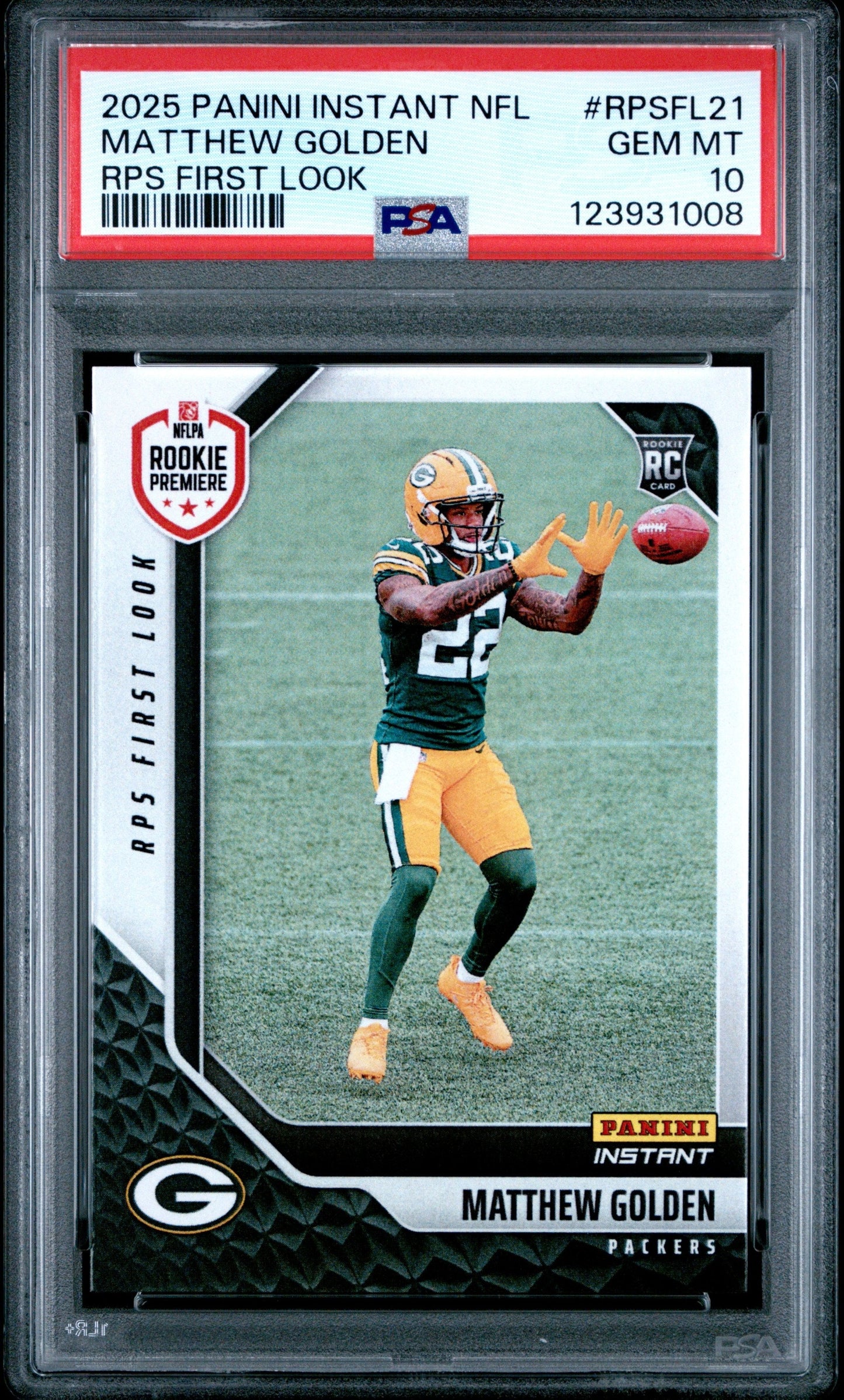 Graded 2025 Panini Instant Matthew Golden #RPSFL21 RPS First Look Rookie RC Football Card PSA 10 Gem Mint