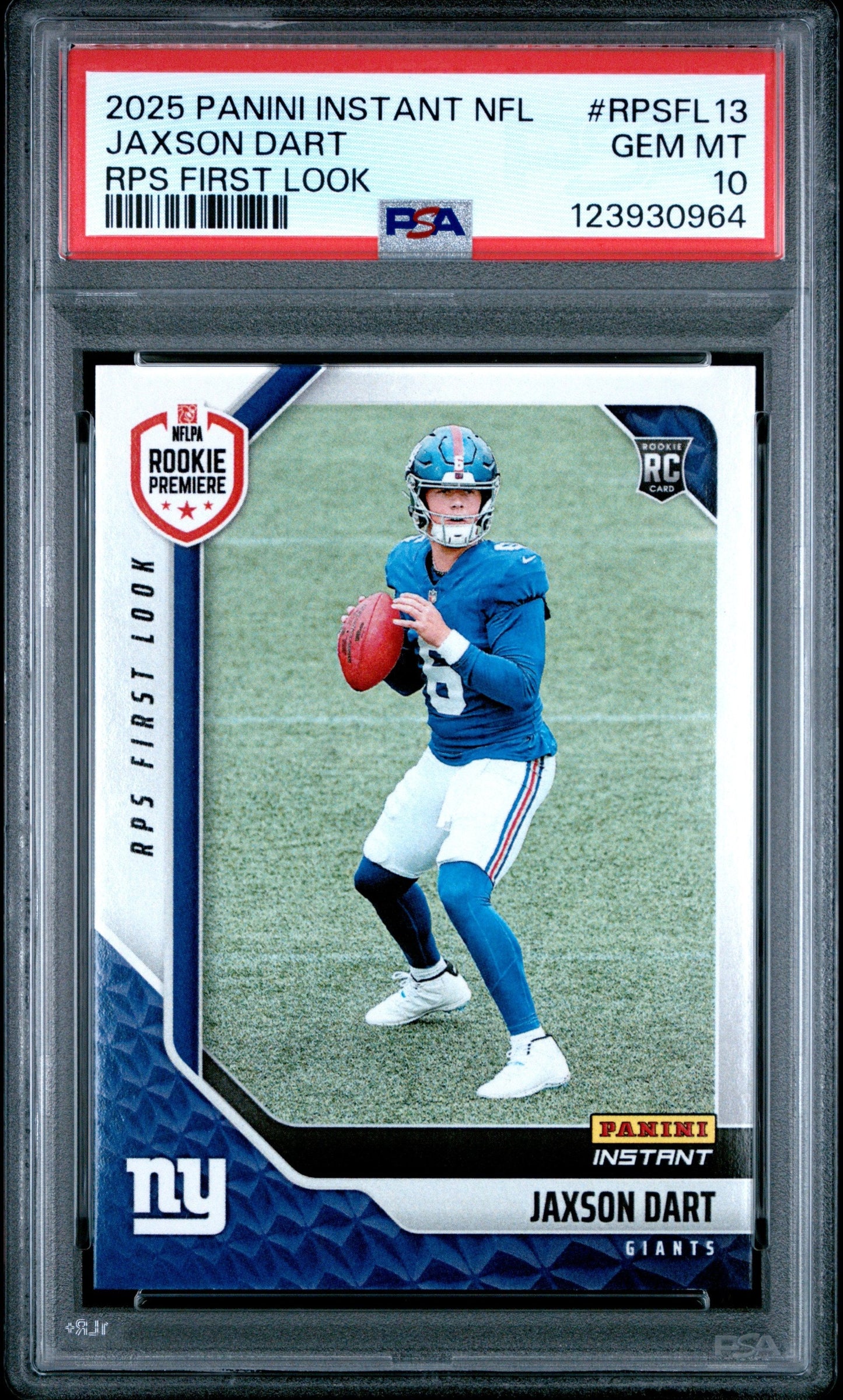 Graded 2025 Panini Instant Jaxson Dart #RPSFL13 RPS First Look Rookie RC Football Card PSA 10 Gem Mint