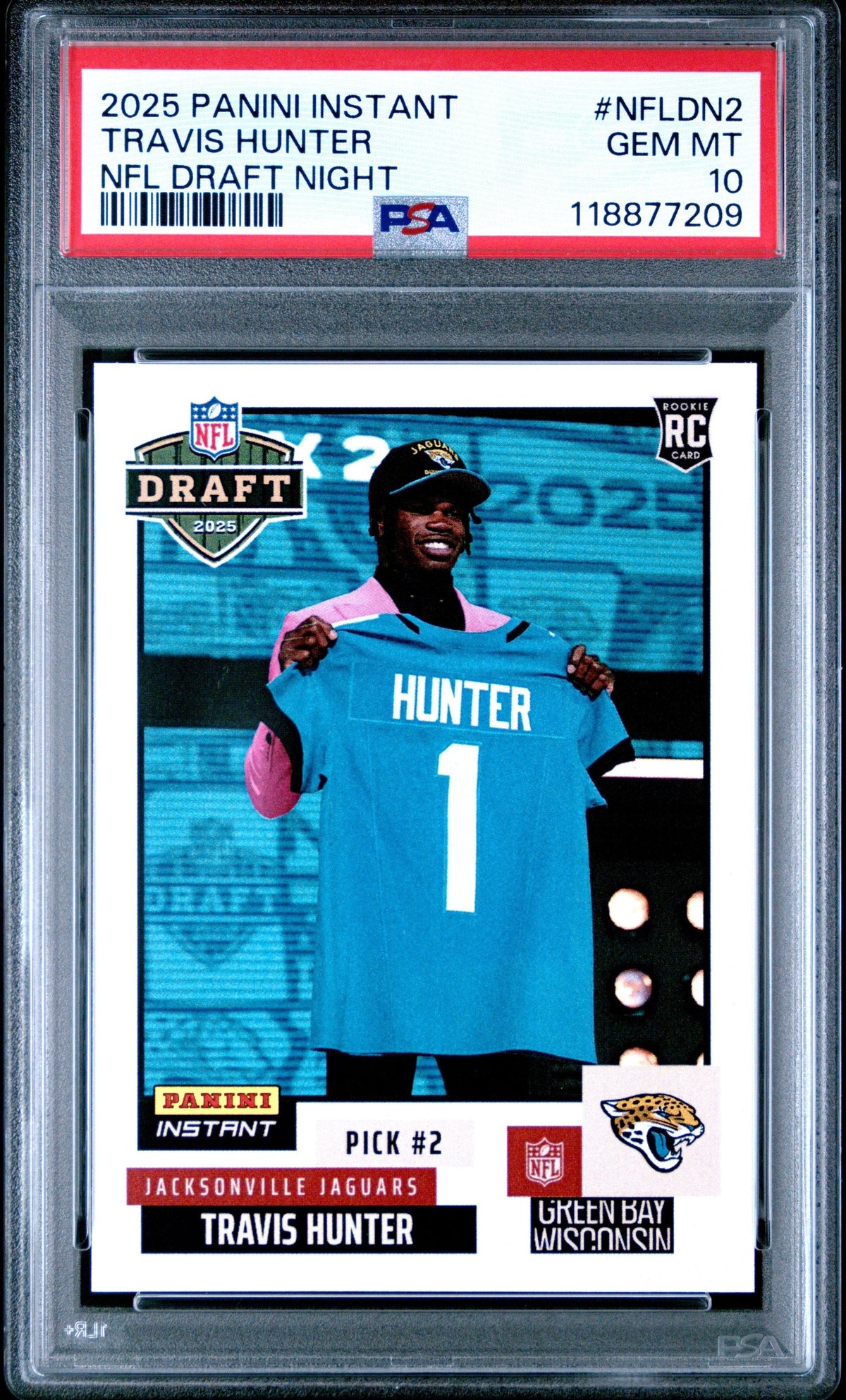 Graded 2025 Panini Instant Travis Hunter #NFLDN2 NFL Draft Night Rookie RC Football Card PSA 10 Gem Mint
