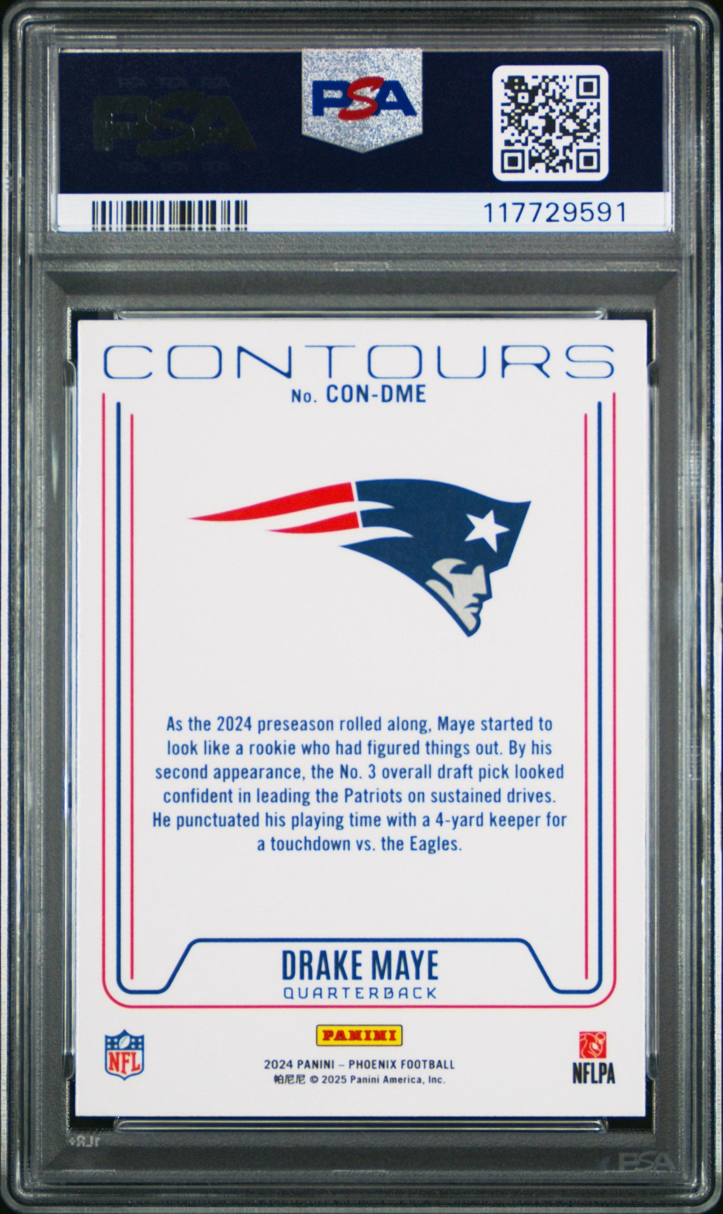 Graded 2024 Panini Phoenix Drake Maye #CONDME Contours Rookie RC Football Card PSA 10 Gem Mint