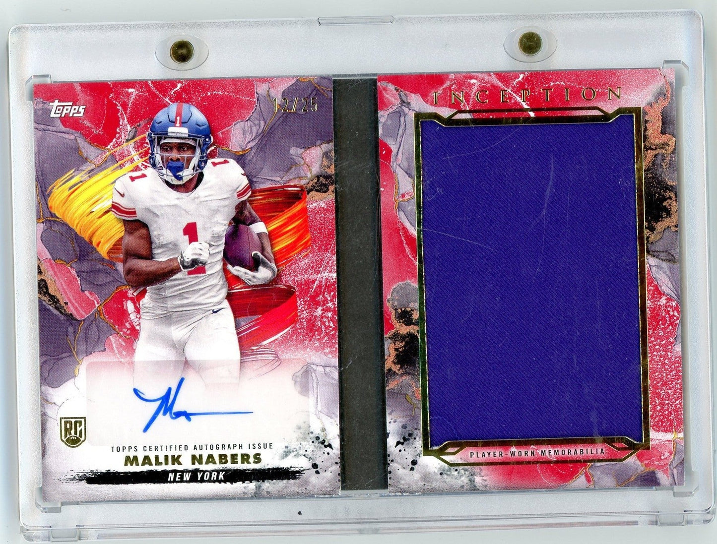 2024 Topps Inception Malik Nabers #ARBCMN Auto Book Relic Red /25 Rookie RC Football Card