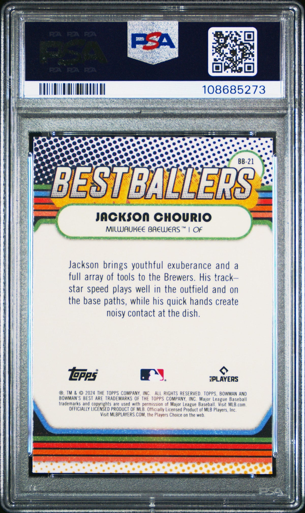 Graded 2024 Topps Bowmans Best Jackson Chourio #BB21 Best Ballers Rookie RC Baseball Card PSA 10 Gem Mint