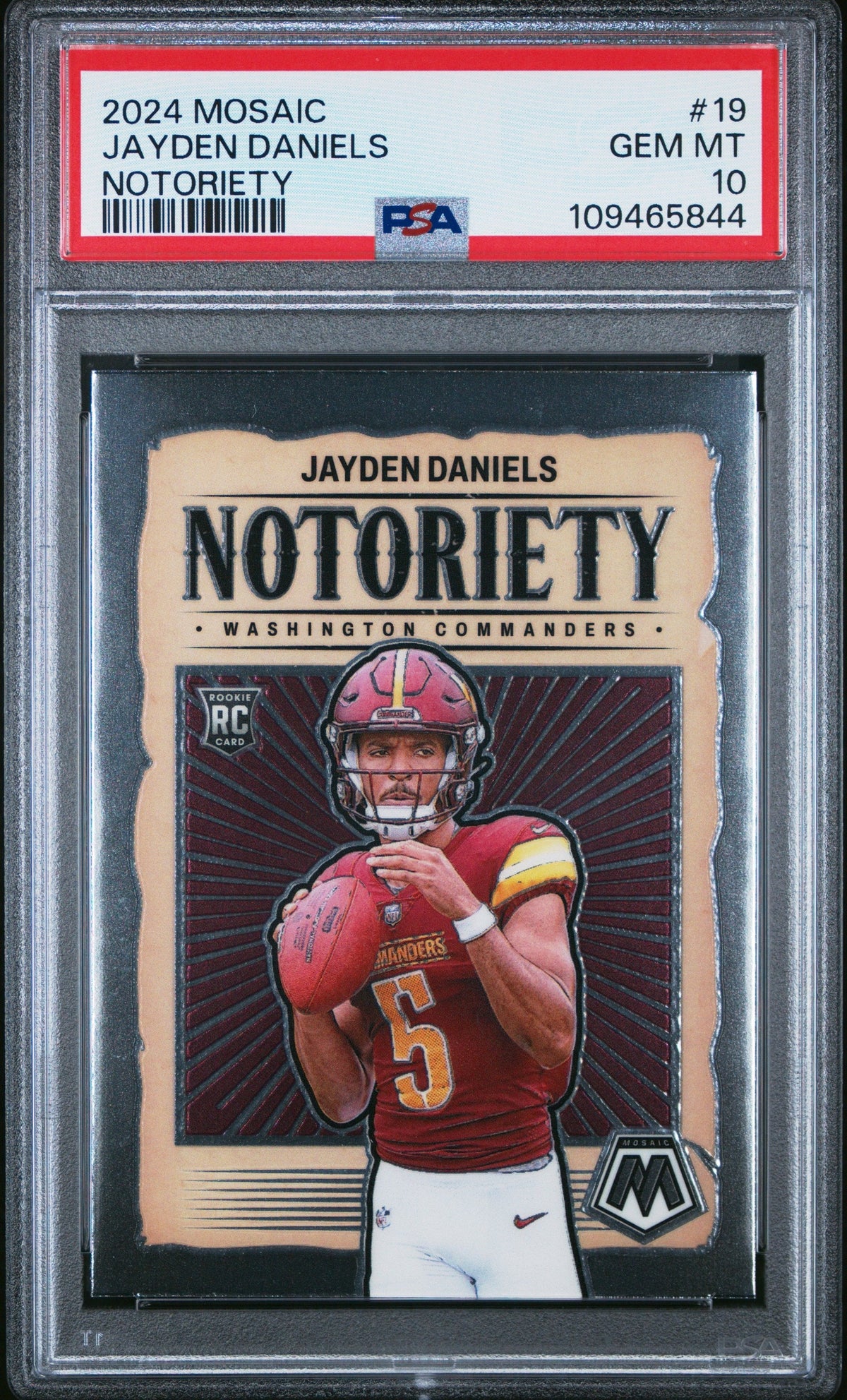 Graded 2024 Panini Mosaic Jayden Daniels #19 Notoriety Rookie RC Football Card PSA 10 Gem Mint