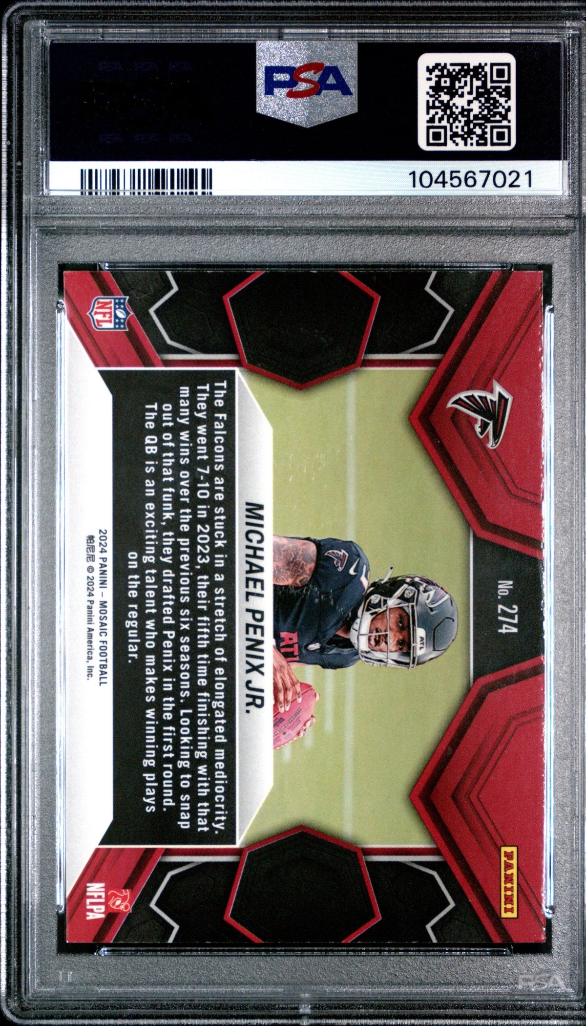 Graded 2024 Panini Mosaic Michael Penix Jr #274 Rookie RC Football Card PSA 10 Gem Mint