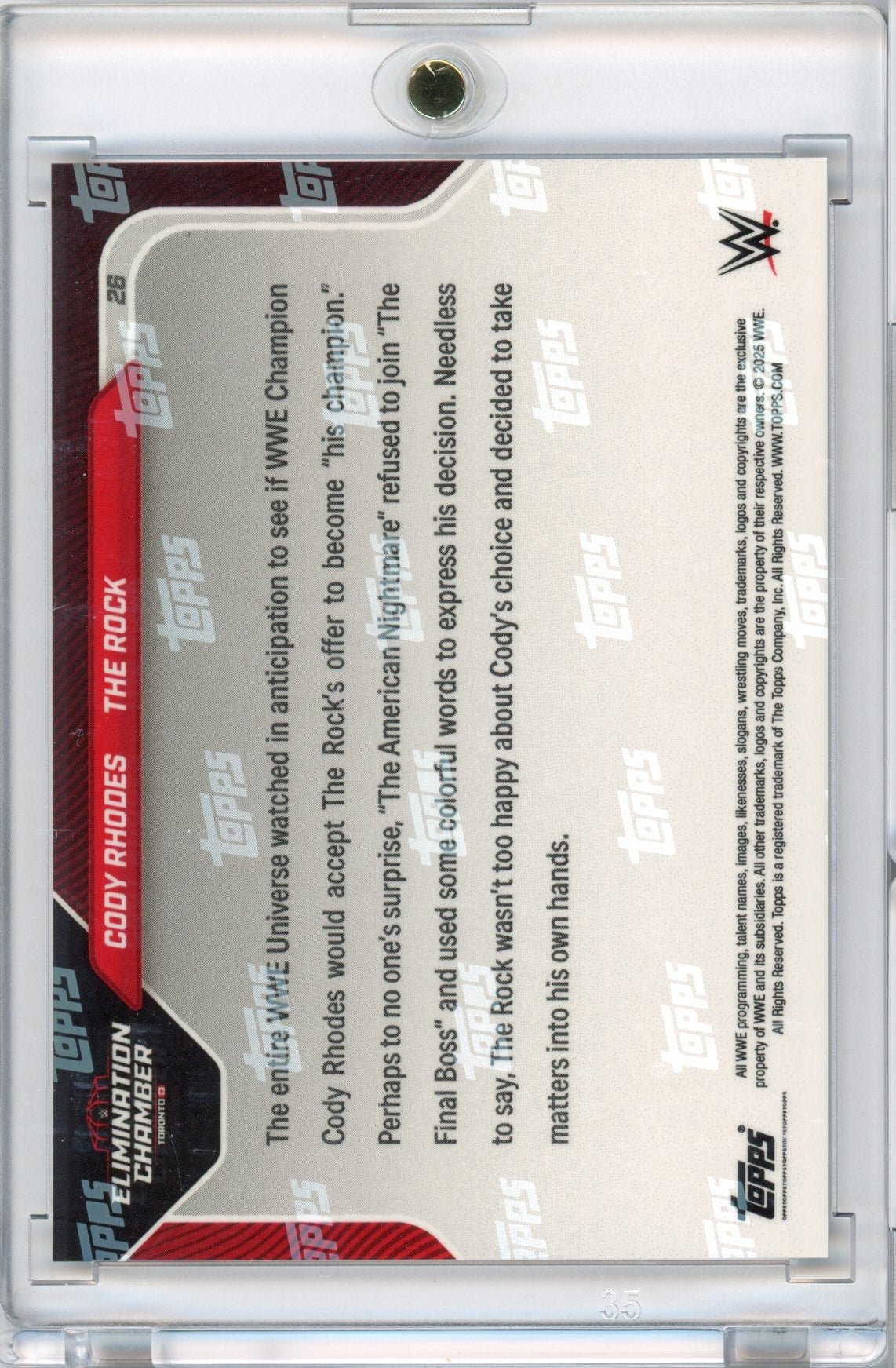 2025 Topps Now WWE Cody Rhodes/The Rock #26 Black /10 No Deal! Wrestling Card