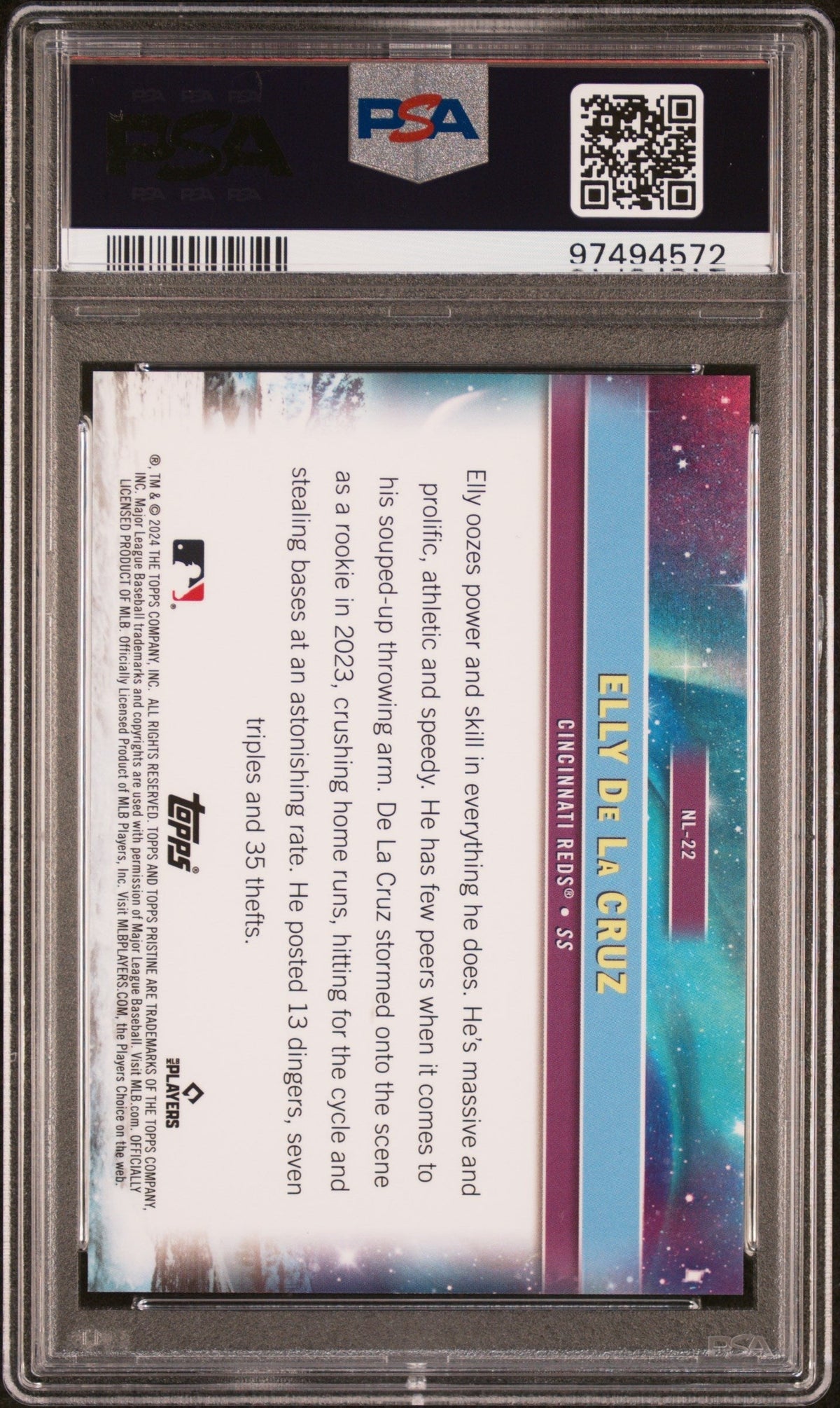 Graded 2024 Topps Pristine Elly De La Cruz #NL22 Northern Lights Rookie RC Baseball Card PSA 10 Gem Mint