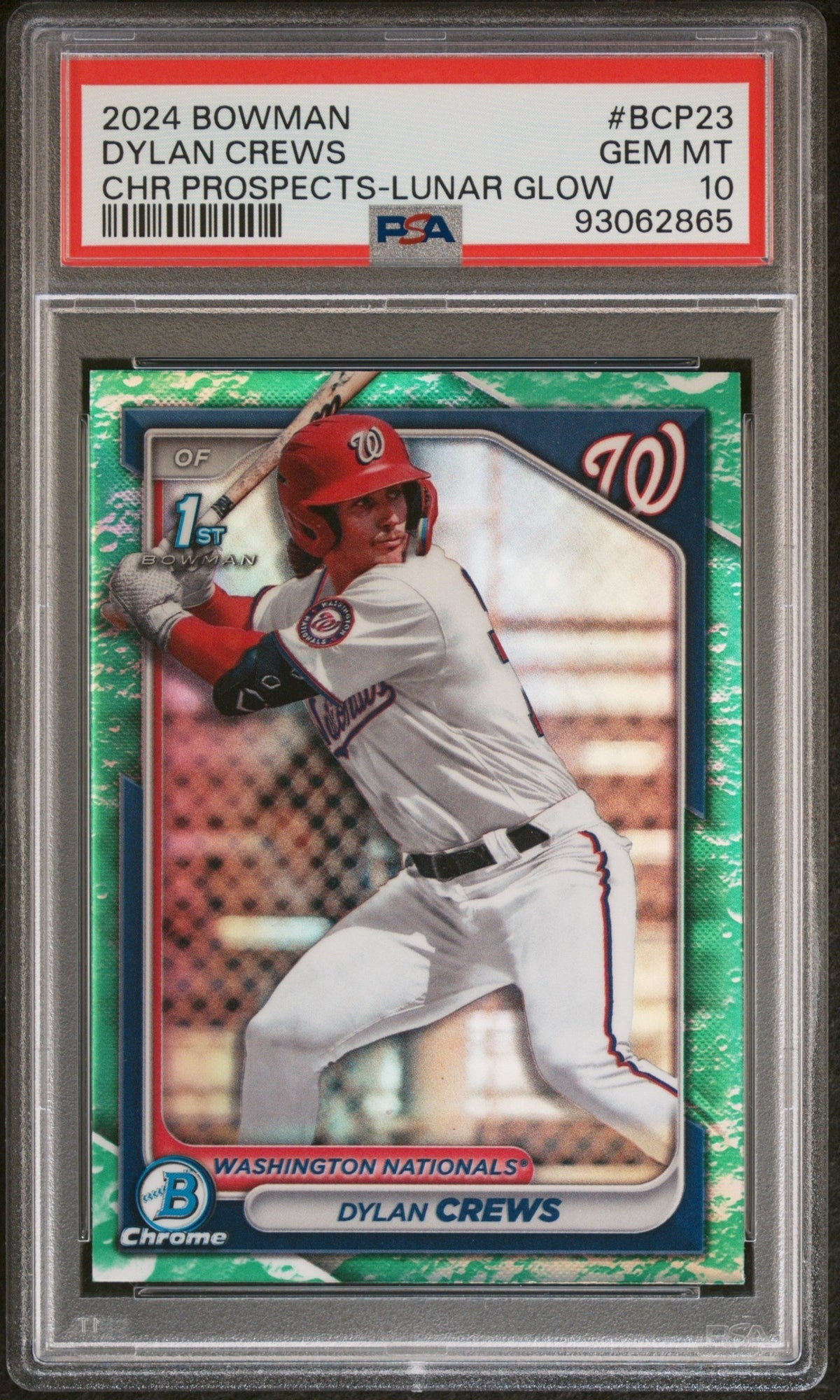 Graded 2024 Topps Bowman Dylan Crews #BCP23 Chrome Prospects Lunar Glow Rookie RC Baseball Card PSA 10 Gem Mint