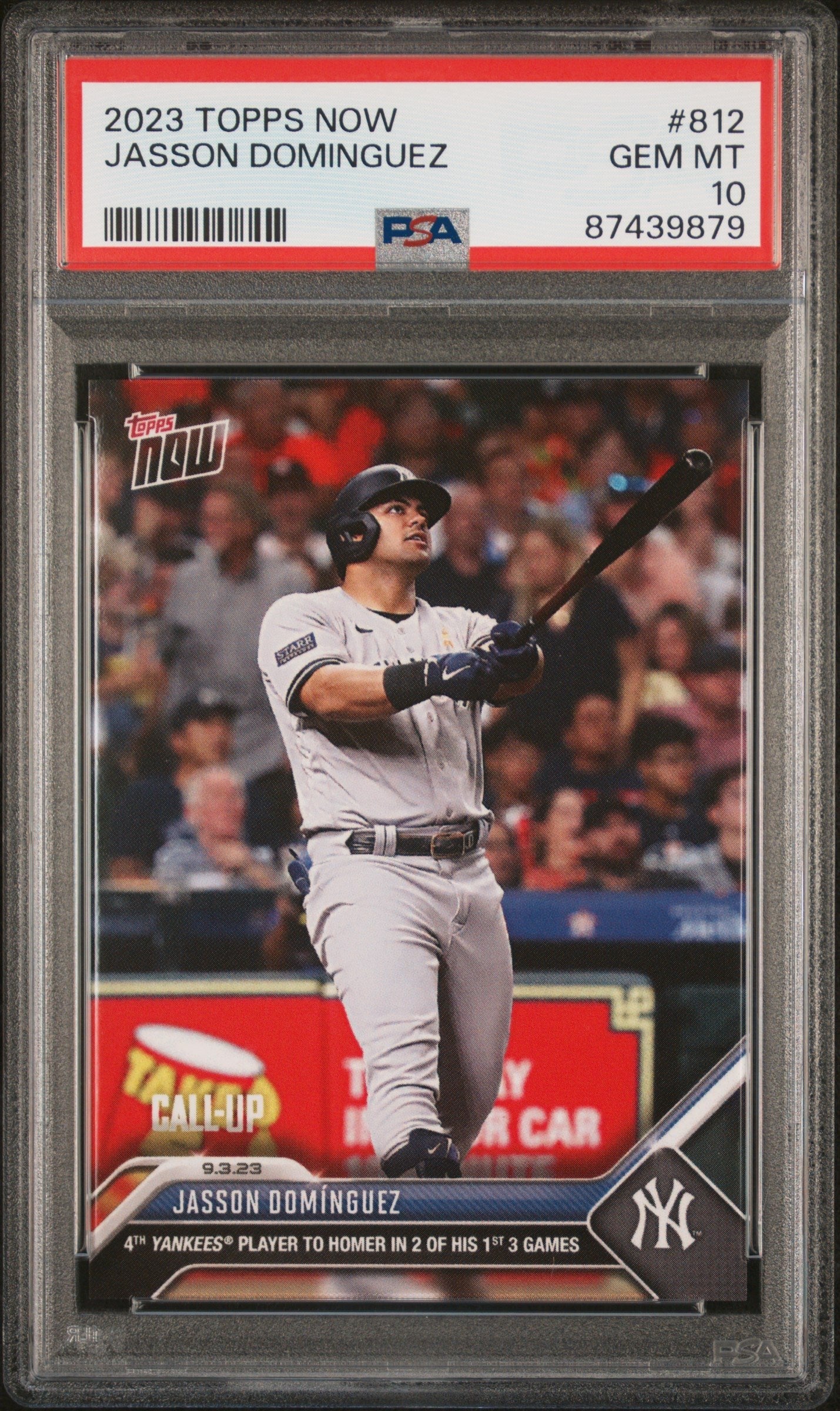 Graded 2023 Topps Now Jasson Dominguez #812 Rookie RC Baseball Card PSA 10 Gem Mint