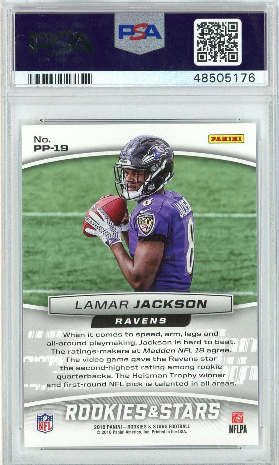Graded 2018 Panini Rookies & Stars Lamar Jackson #PP-19 Precision Passers Rookie RC Football Card PSA 10 Gem Mint