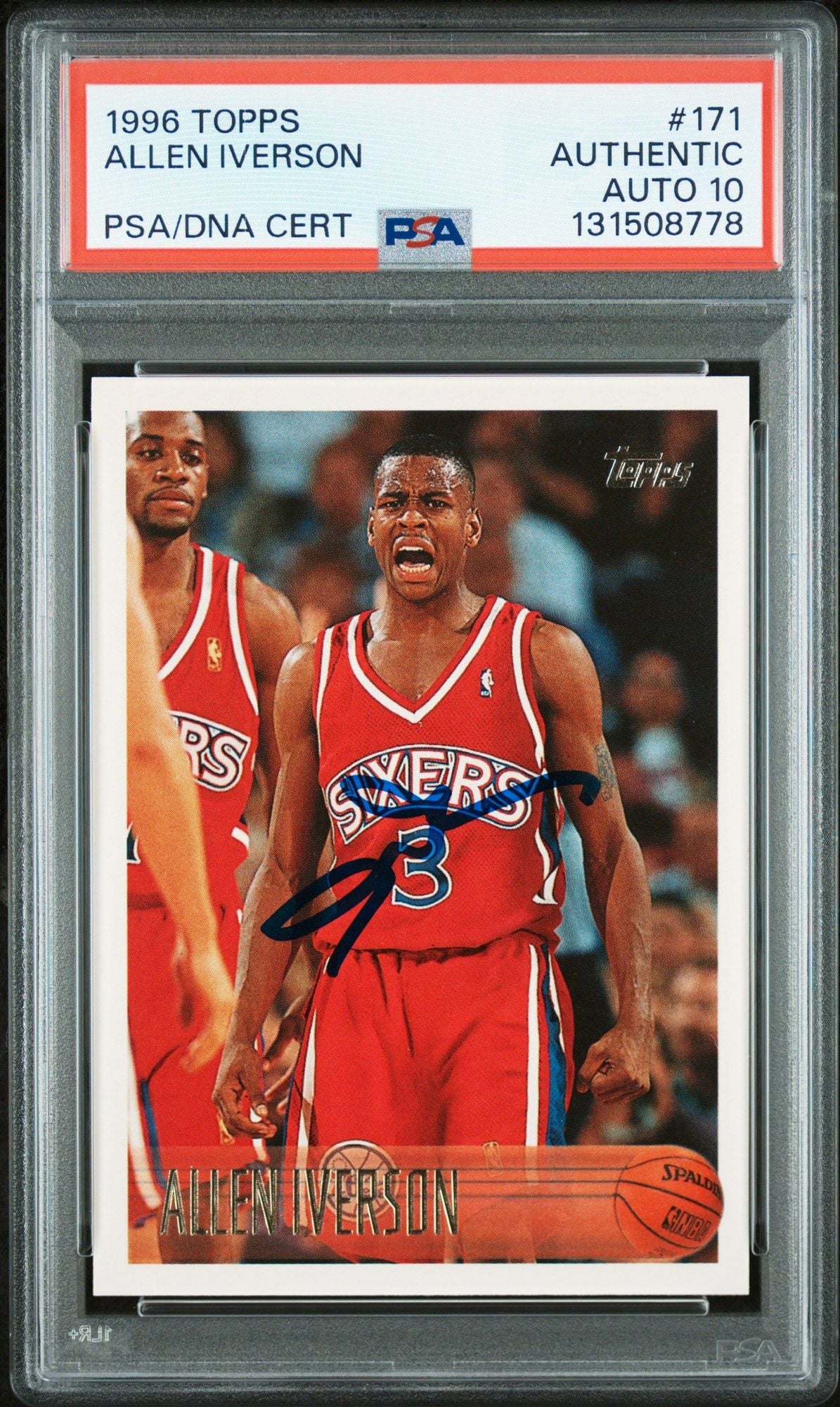 Graded 1996 Topps Allen Iverson #171 Rookie RC Basketball Card PSA 10 Auto Grade Gem Mint