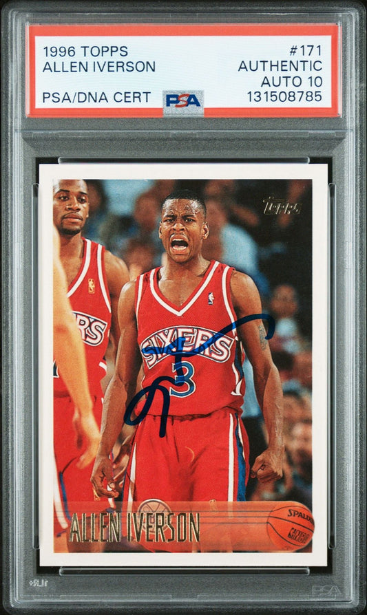 Graded 1996 Topps Allen Iverson #171 Rookie RC Basketball Card PSA 10 Auto Grade Gem Mint