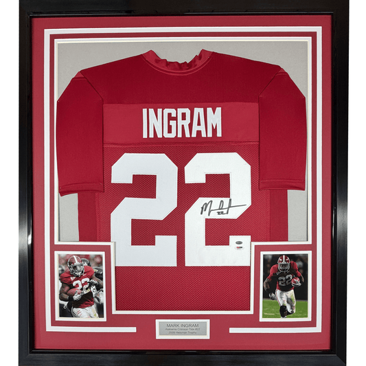 Framed Autographed/Signed Mark Ingram 35x39 Alabama Red College Football Jersey Beckett BAS COA