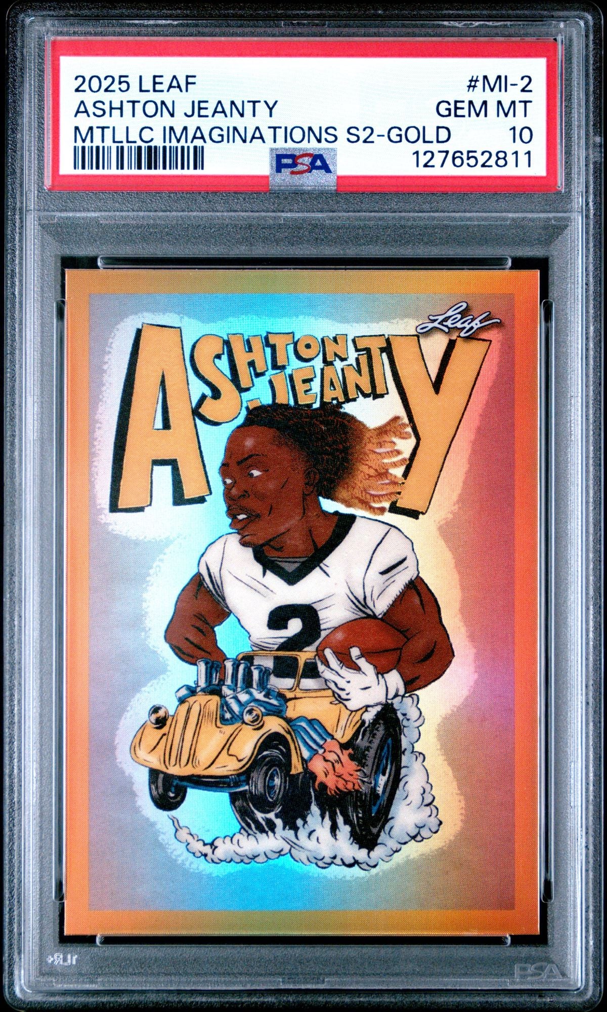 Graded 2025 Leaf Ashton Jeanty #MI2 Metallic Imaginations Series 2 Gold /99 Rookie RC Football Card PSA 10 Gem Mint