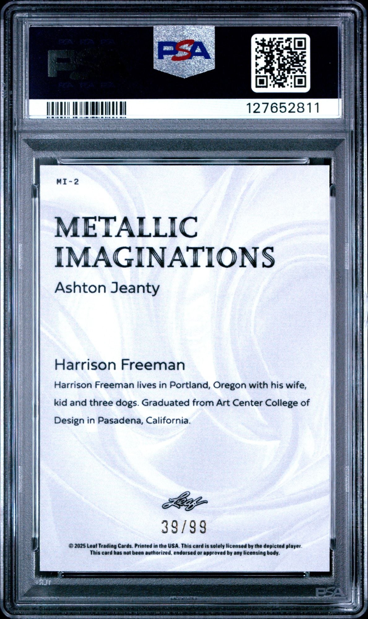 Graded 2025 Leaf Ashton Jeanty #MI2 Metallic Imaginations Series 2 Gold /99 Rookie RC Football Card PSA 10 Gem Mint