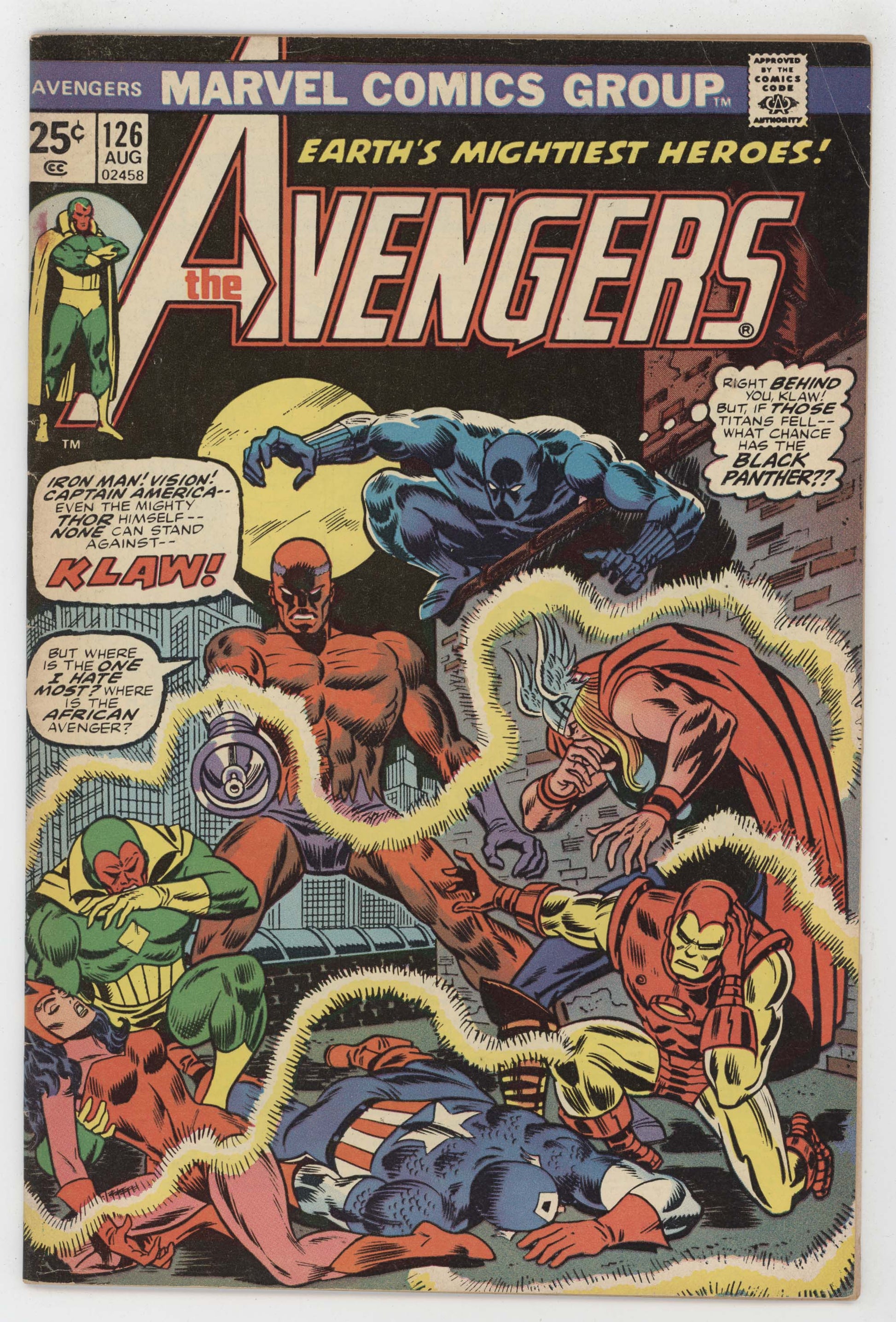 Avengers 126 Marvel 1974 VG Captain America Iron Man Black Panther Klaw - Golden Apple Comics