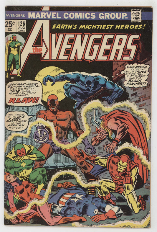 Avengers 126 Marvel 1974 VG Captain America Iron Man Black Panther Klaw - Golden Apple Comics