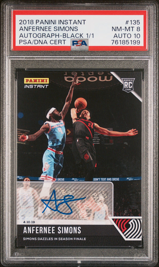 2018 Panini Instant #135 Anfernee Simons Autograph-Black 1/1 PSA 8