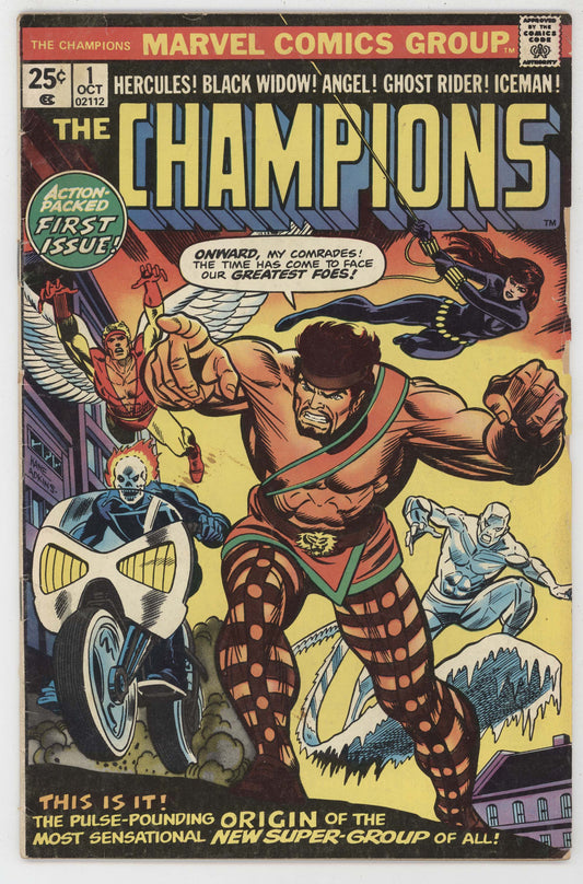 Champions 1 Marvel 1975 VG Hercules Ghost Rider Angel Black Widow
