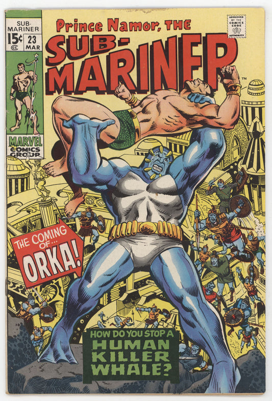 Sub-Mariner 23 Marvel 1970 FN VF Marie Severin Roy Thomas 1st Orka Namor