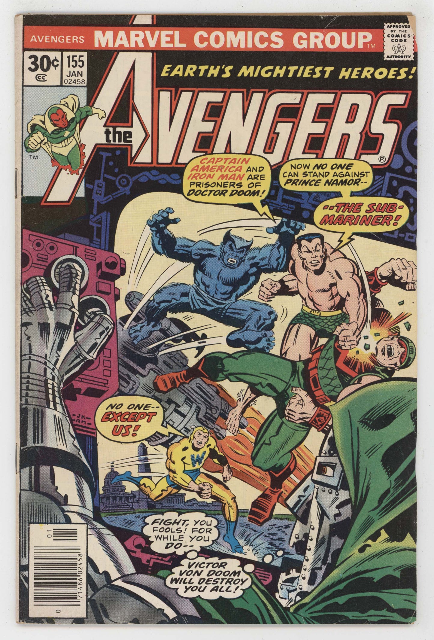 Avengers 155 Marvel 1977 VG Dr Doom Sub-Mariner Jack Kirby George Perez - Golden Apple Comics