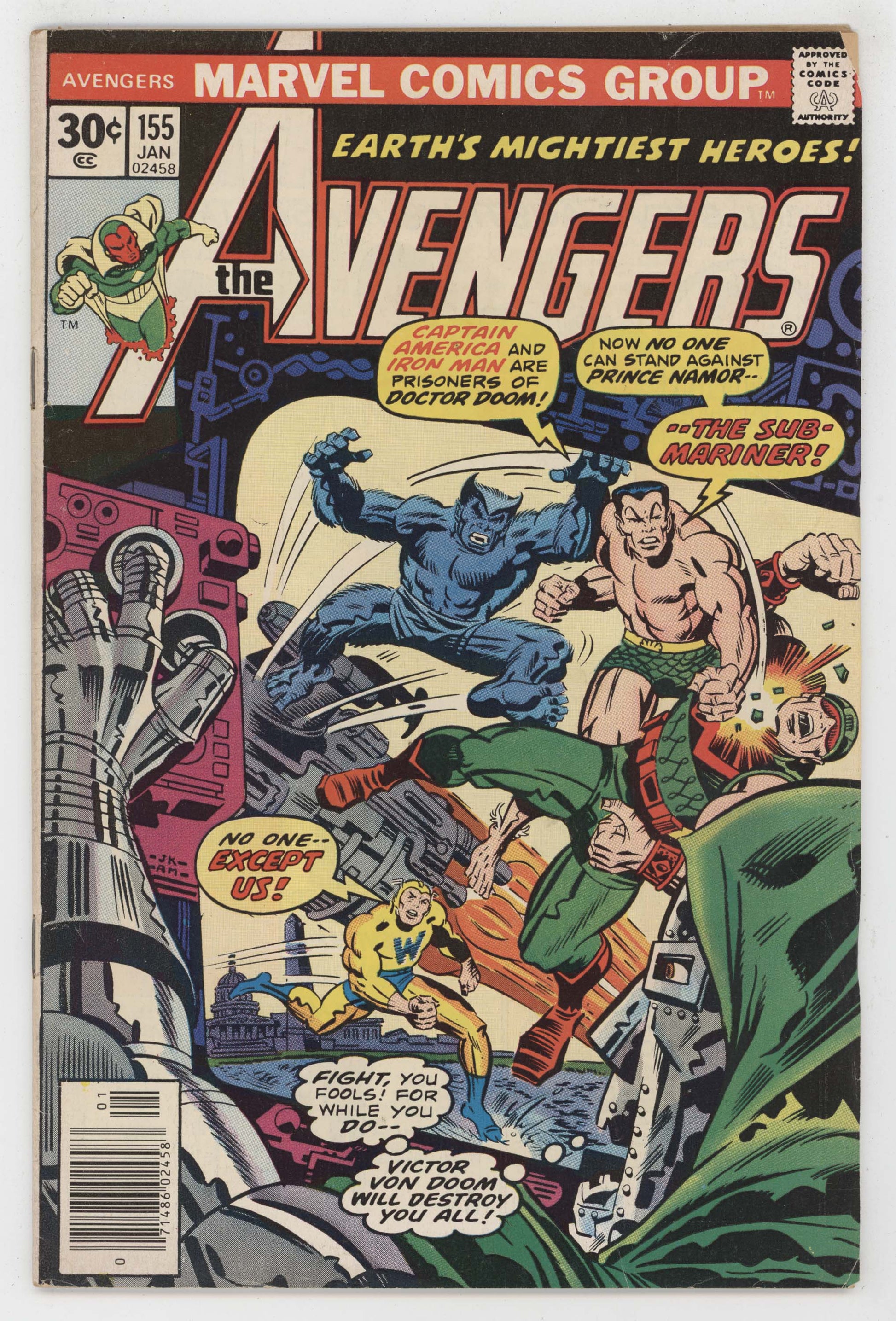 Avengers 155 Marvel 1977 VG Dr Doom Sub-Mariner Jack Kirby George Perez - Golden Apple Comics
