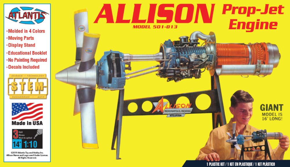 Atlantis Models 1551 1/10 Allison 501-D13 Prop-Jet Engine w/Moving Parts & Stand