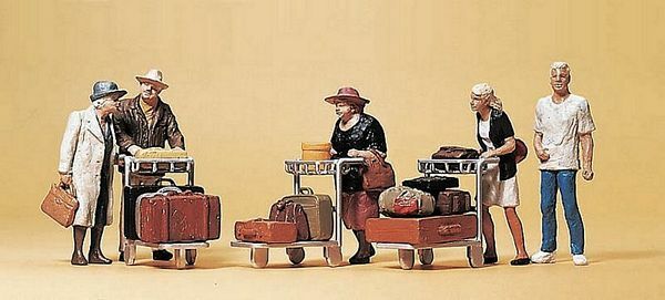 Preiser 10459 HO Scale Passengers -- Travellers w/Luggage Carts