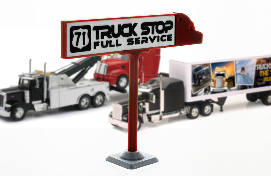 3D To Scale 64-600-R 1/64 – 71 Truck Stop Sign Red Diorama Accessory