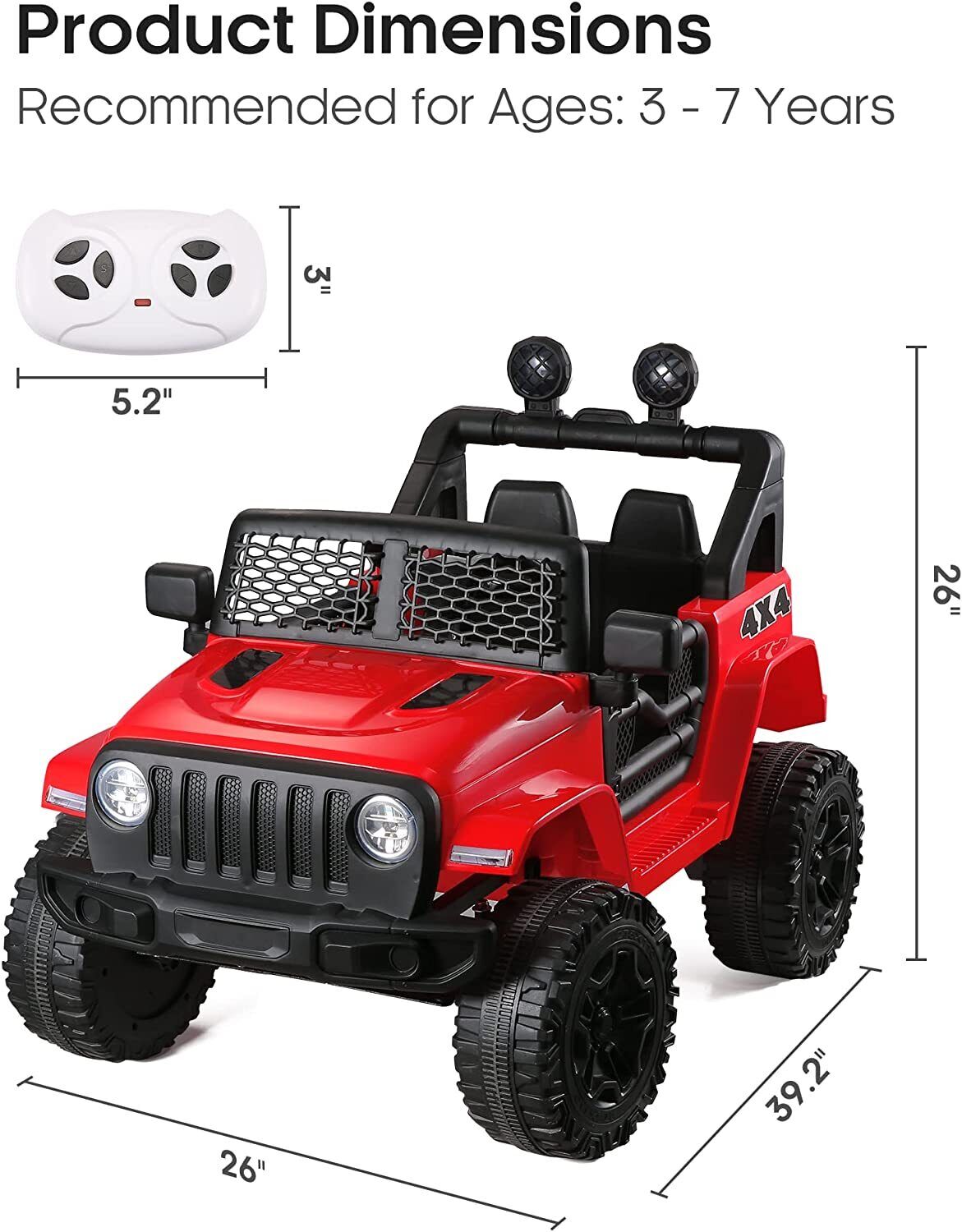 12V Electric Jeep Truck for Kids with Remote Control & MP3 Player