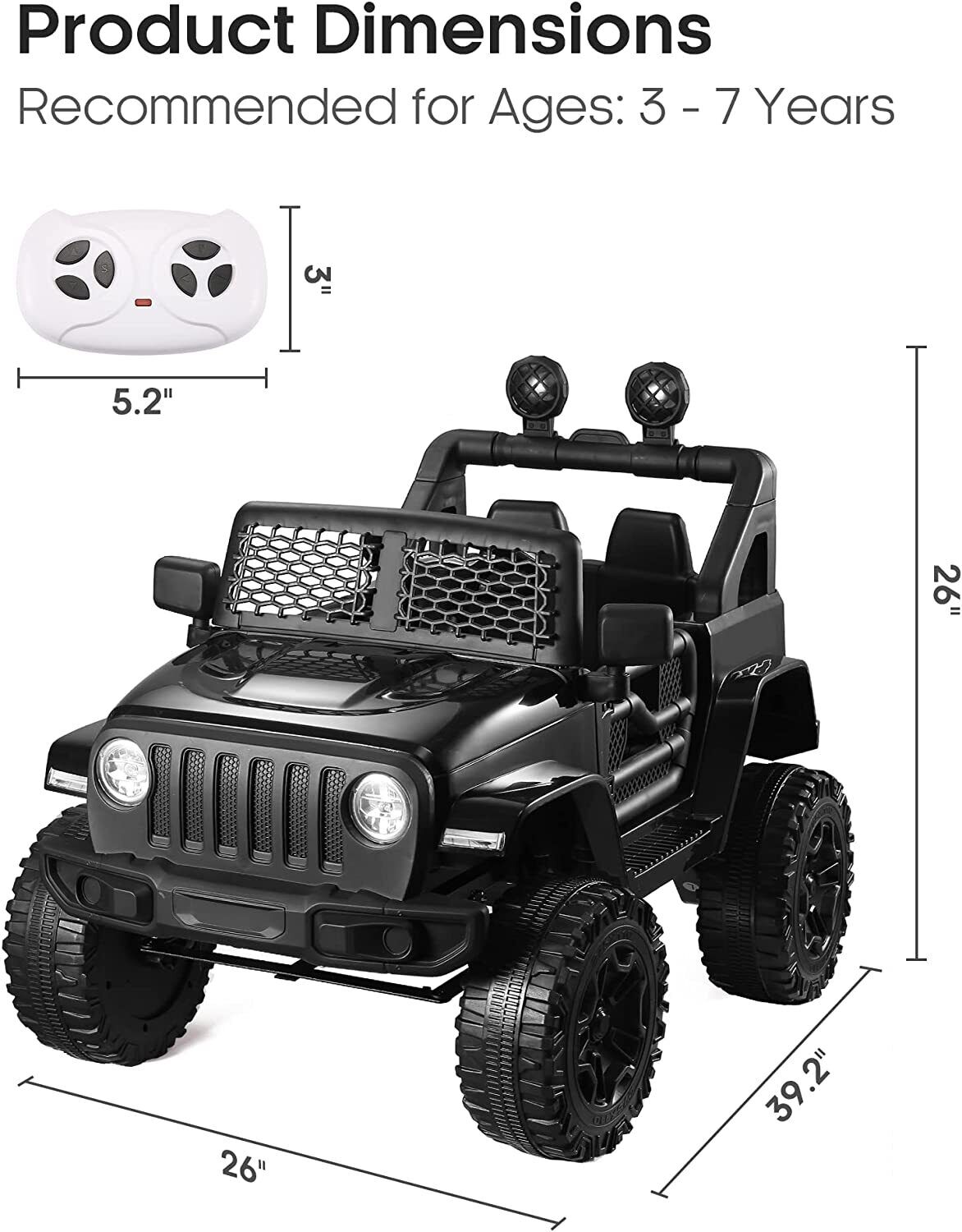 12V Electric Jeep Truck for Kids with Remote Control & MP3 Player