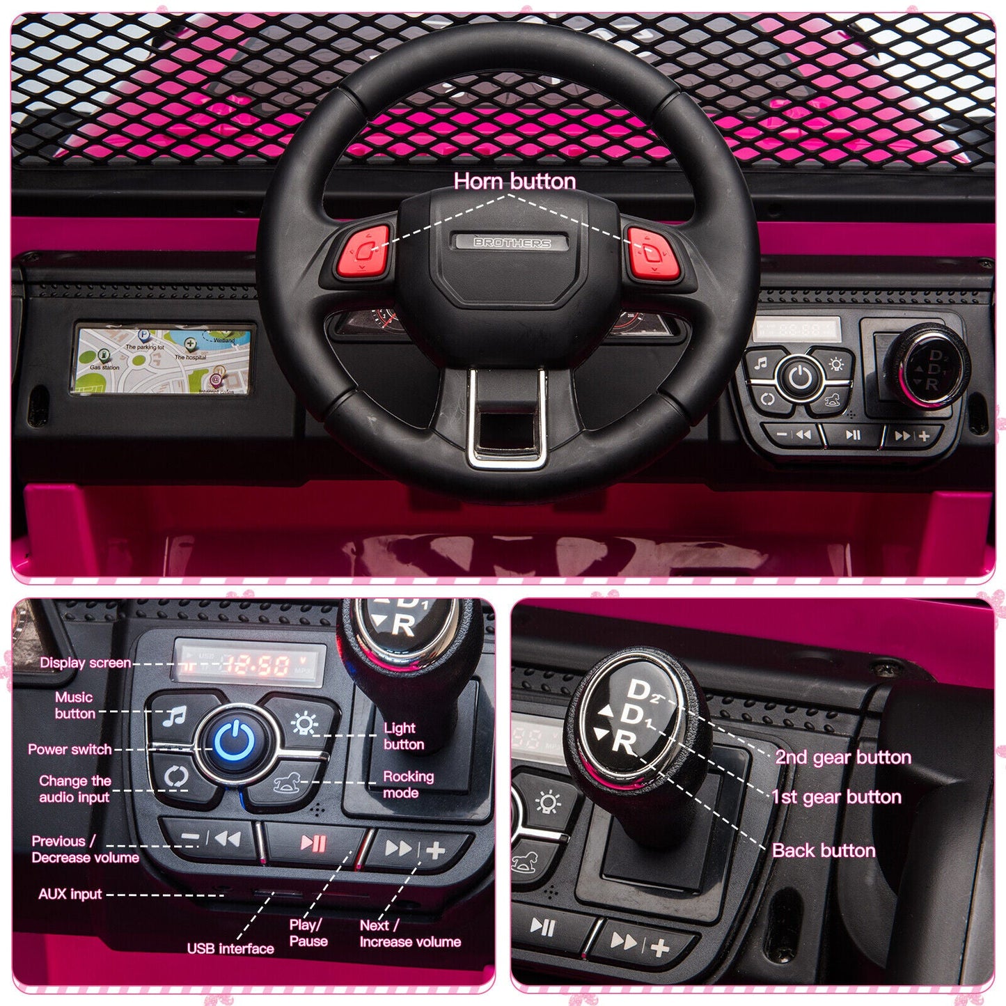 2-Seater Electric Toy Jeep for Kids with Remote Control, USB and Bluetooth Connectivity