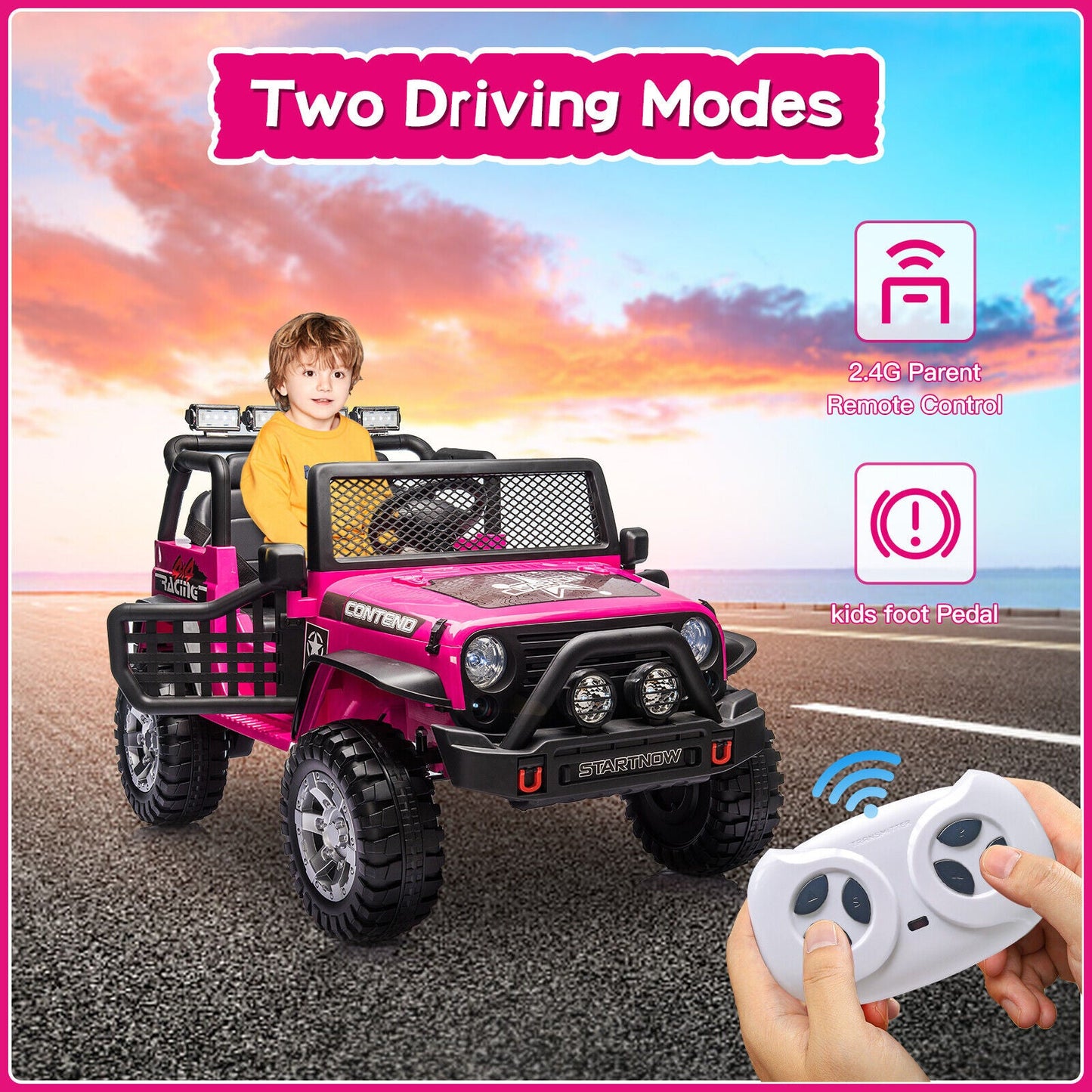 2-Seater Electric Toy Jeep for Kids with Remote Control, USB and Bluetooth Connectivity