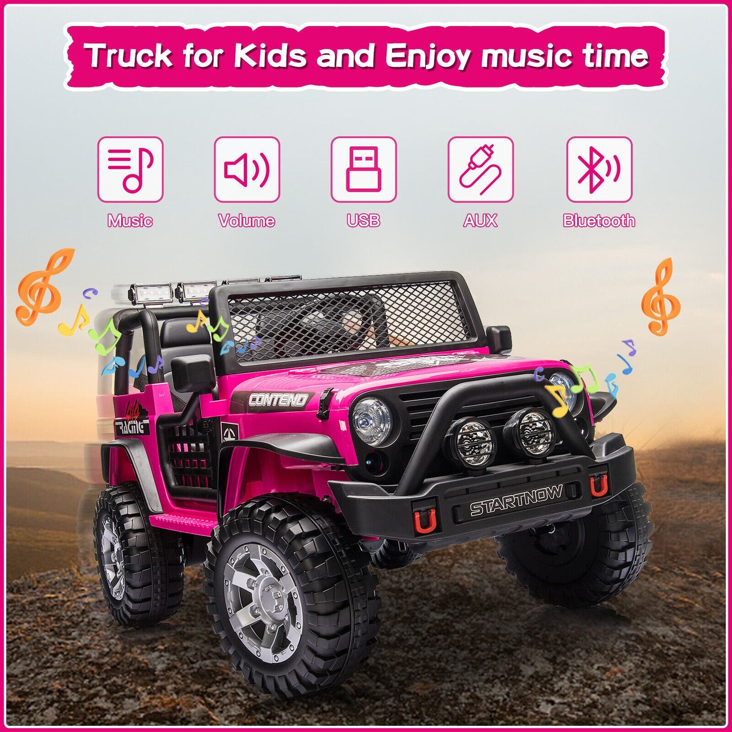 2-Seater Electric Toy Jeep for Kids with Remote Control, USB and Bluetooth Connectivity