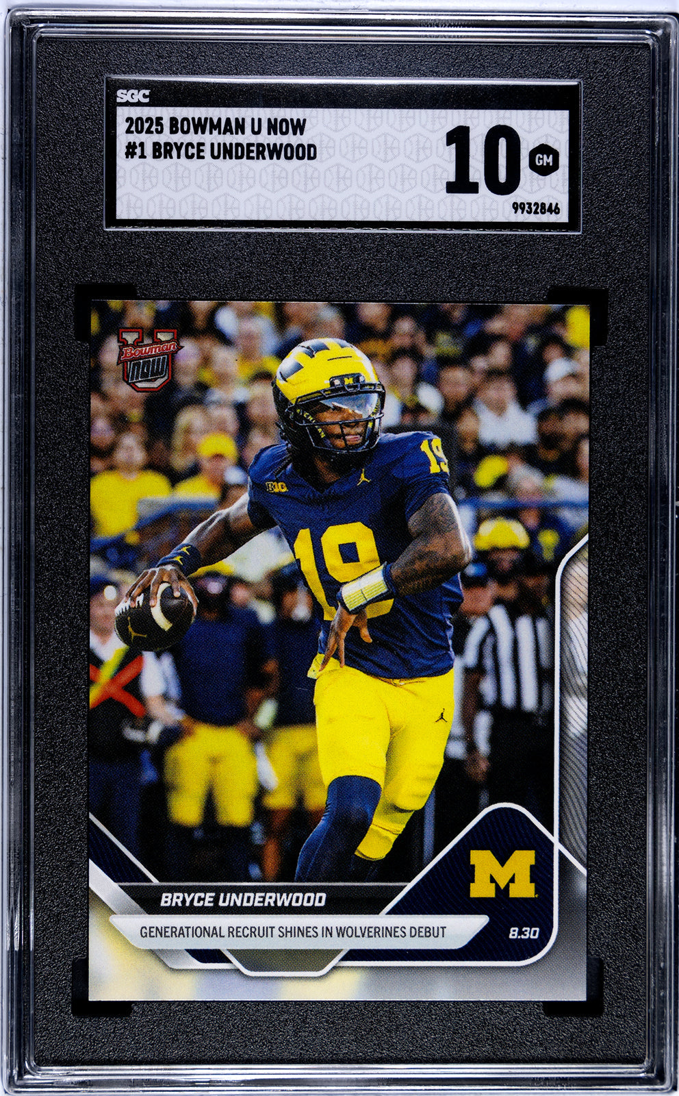 Graded 2025 Topps Bowman U Now Bryce Underwood #1 Generational Recruit Shines in Wolverines Debut Rookie RC Football Card SGC 10 Gem Mint - Golden Apple Comics