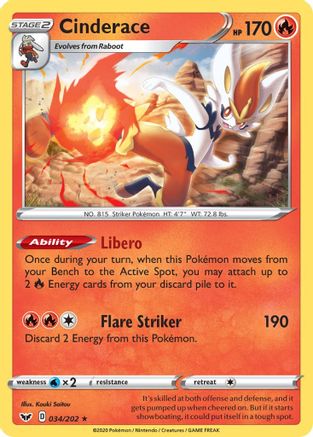 Cinderace () 034/202 - SWSH01 Sword & Shield Base Set Holofoil