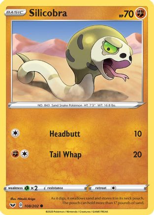 Silicobra 108/202 - SWSH01 Sword & Shield Base Set Reverse Holofoil