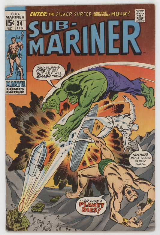 Sub-Mariner 34 Marvel 1971 VG FN Sal Buscema Roy Thomas 1st Defenders Namor