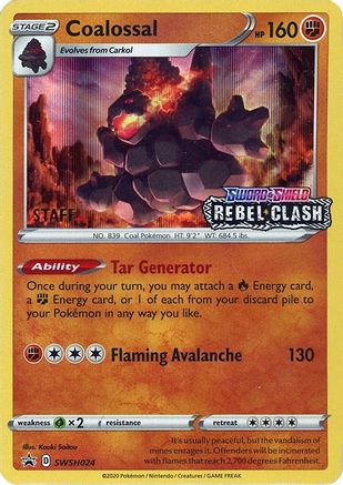 Coalossal (Prerelease) [Staff] SWSH024 - SWSH Sword & Shield Promo Cards Holofoil
