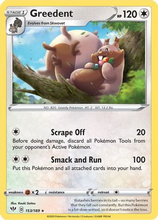 Greedent 153/189 - SWSH03 Darkness Ablaze Reverse Holofoil