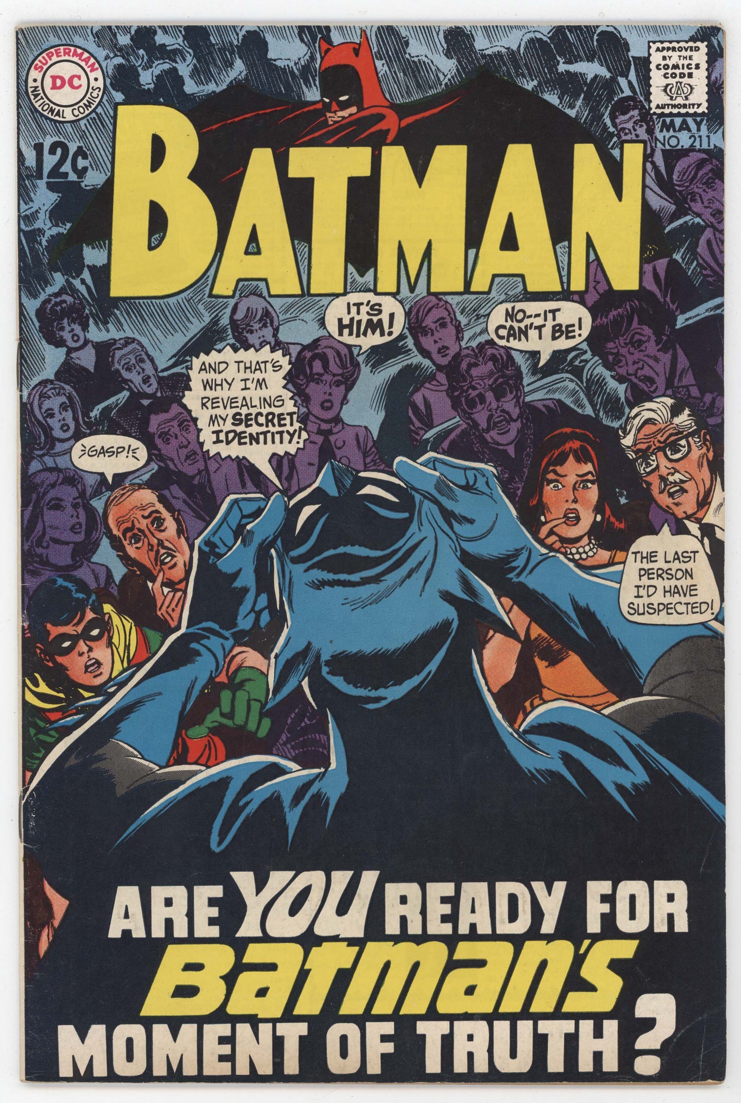 Batman 211 DC 1969 FN Irv Novick Robin Idenity Revealed