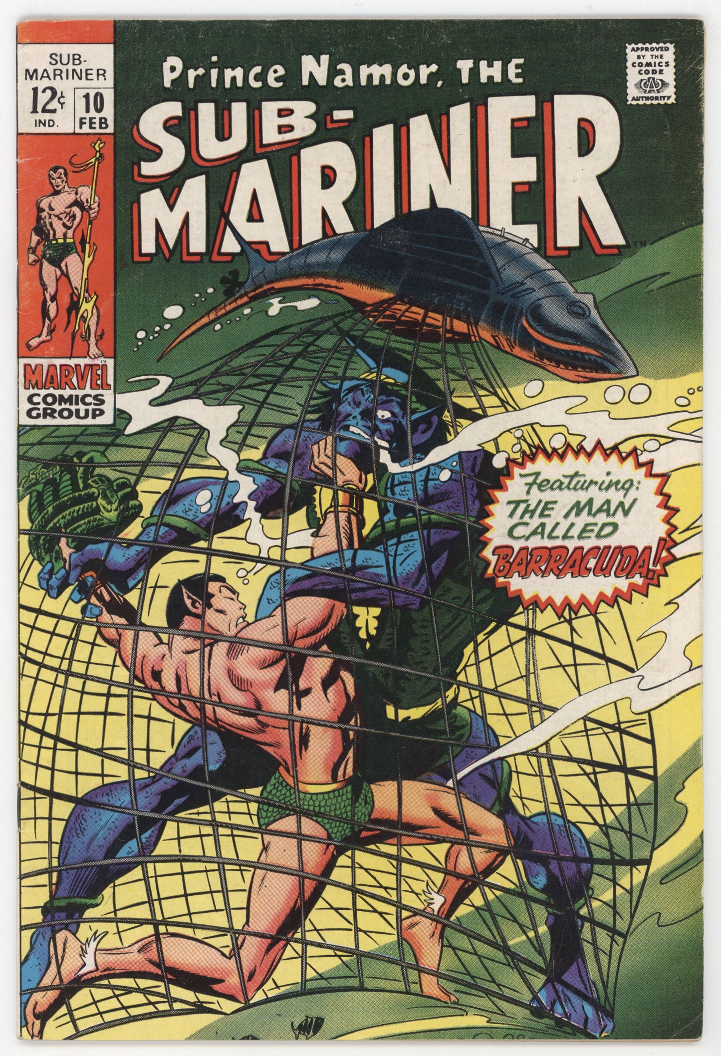 Sub-Mariner 10 Marvel 1969 FN VF Gen Colan Roy Thomas 1st Karthon Namor